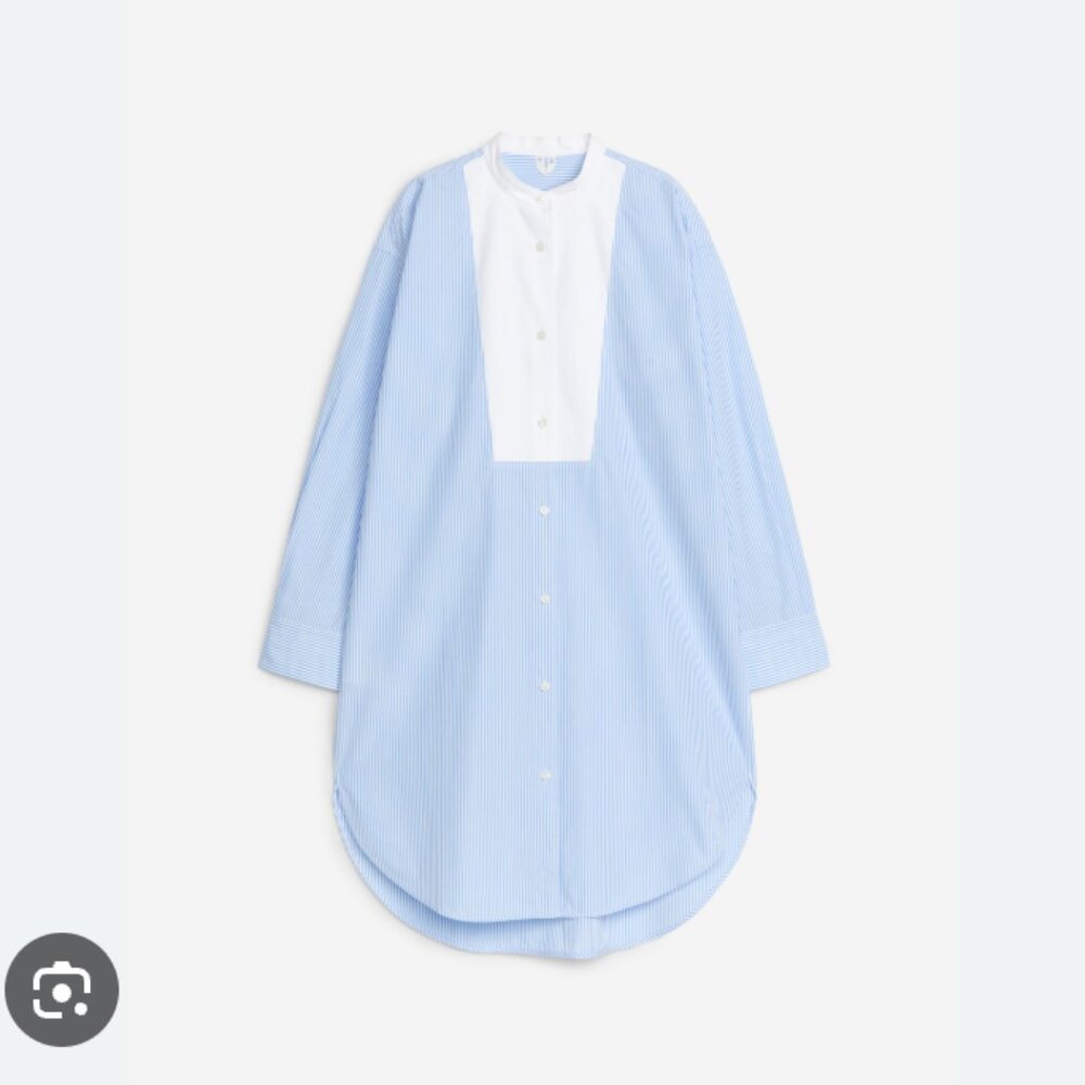 Arket Cotton Tuxedo Dress - 10 - Blue and White Stripe